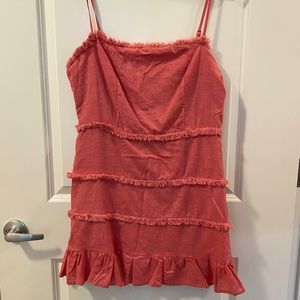 Linen coral/salmon ruffle sundress